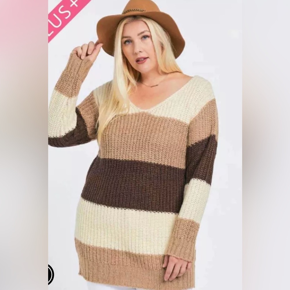 Nwt Davi & Dani PLUS COLOR BLOCK LONG SLEEVE V NECK SWEATER.